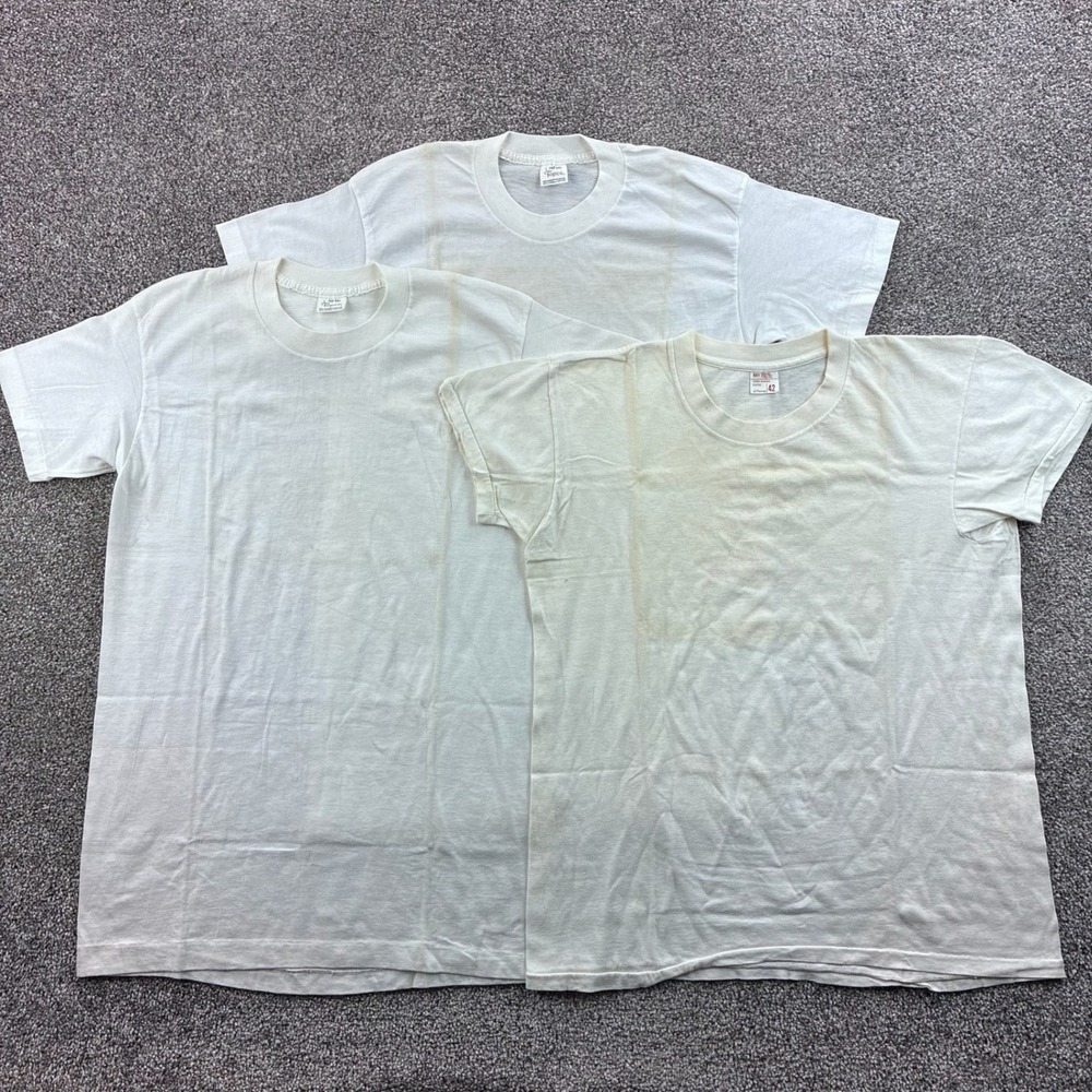 Vintage 70s/80s White Blank Shirt Lot Mens L White Single Stitch Topco JC Penney